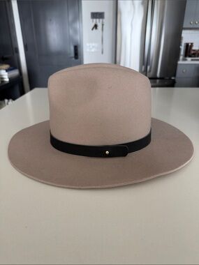 GIGI PIP Taupe Wide-Brim Wool Felt Fedora with Black Band